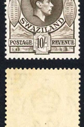 Swaziland SG38 10/- Perf 13.5 x 13 M/M Cat 80 pounds