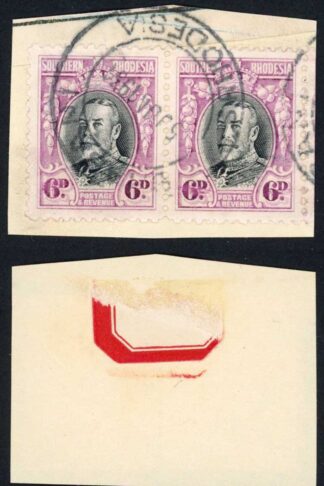 Southern Rhodesia SG20 KGV 6d black and magenta pair on piece