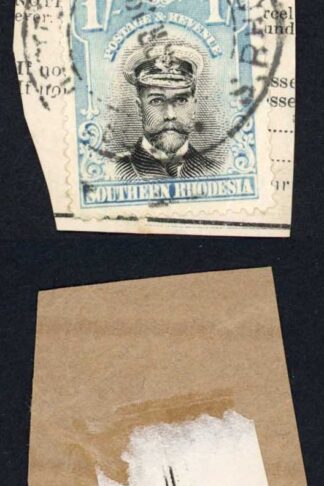 Southern Rhodesia SG5 and SG10 3d Blue and 1/- Black and Light Blue on Piece