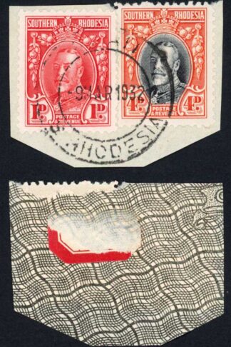 Southern Rhodesia SG16 and SG19 1d and 4d Both Perf 12 on piece