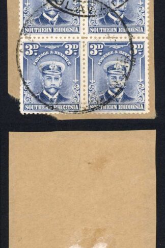 Southern Rhodesia SG5 3d Block of 6 on piece Cat 42++ pounds