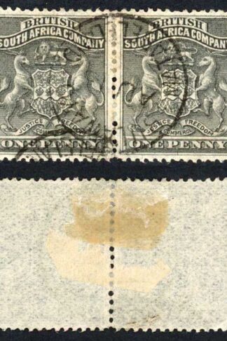 Rhodesia SG1 1d Black Pair (black mark top right) CTO Cat 8.50 pounds