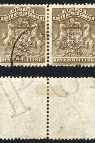 Rhodesia SG4 1/- Grey-brown CTO PAIR CLEAR Watermark Cat 36++ pounds