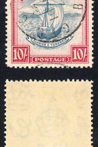 Grenada SG163b 10/- Slate-blue and Bright carmine Perf 14 Narrow CDS Cat 170 po