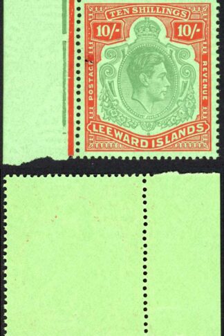 Leeward Is SG113ca 10/- deep green and deep vermilion MISSING Pearl Cat 1700