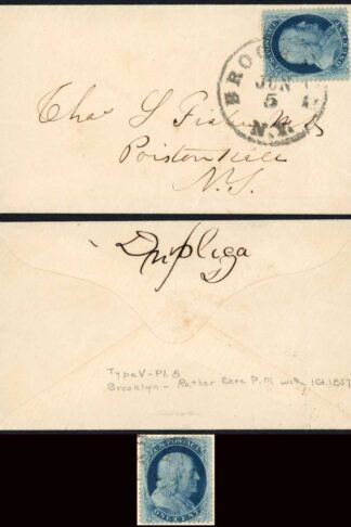 USA 1857 SUPERB Envelope 1c Franklin Type V Brooklyn Datestamp Lovely Item