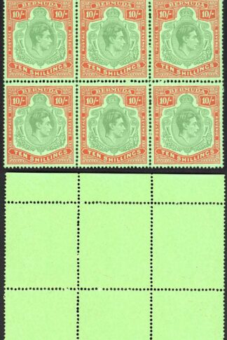 Bermuda SG119d 10/- Deep Green and Dull Red on green paper (ord) Cat 480 pounds