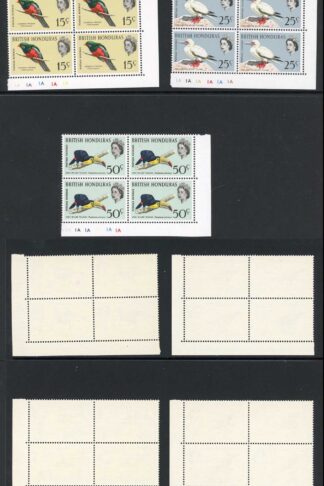British Honduras SG202/10 1962 Birds Set to 50c in plate blocks U/M Cat 134 pou