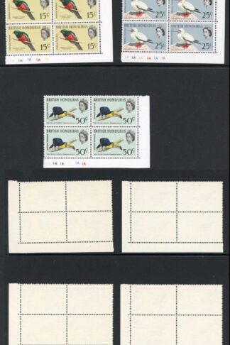 British Honduras SG202/10 1962 Birds Set to 50c in plate blocks U/M Cat 134 pou