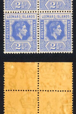 Leeward Is SG105 1938 2 1/2d bright blue U/M Block Cat 120 pounds