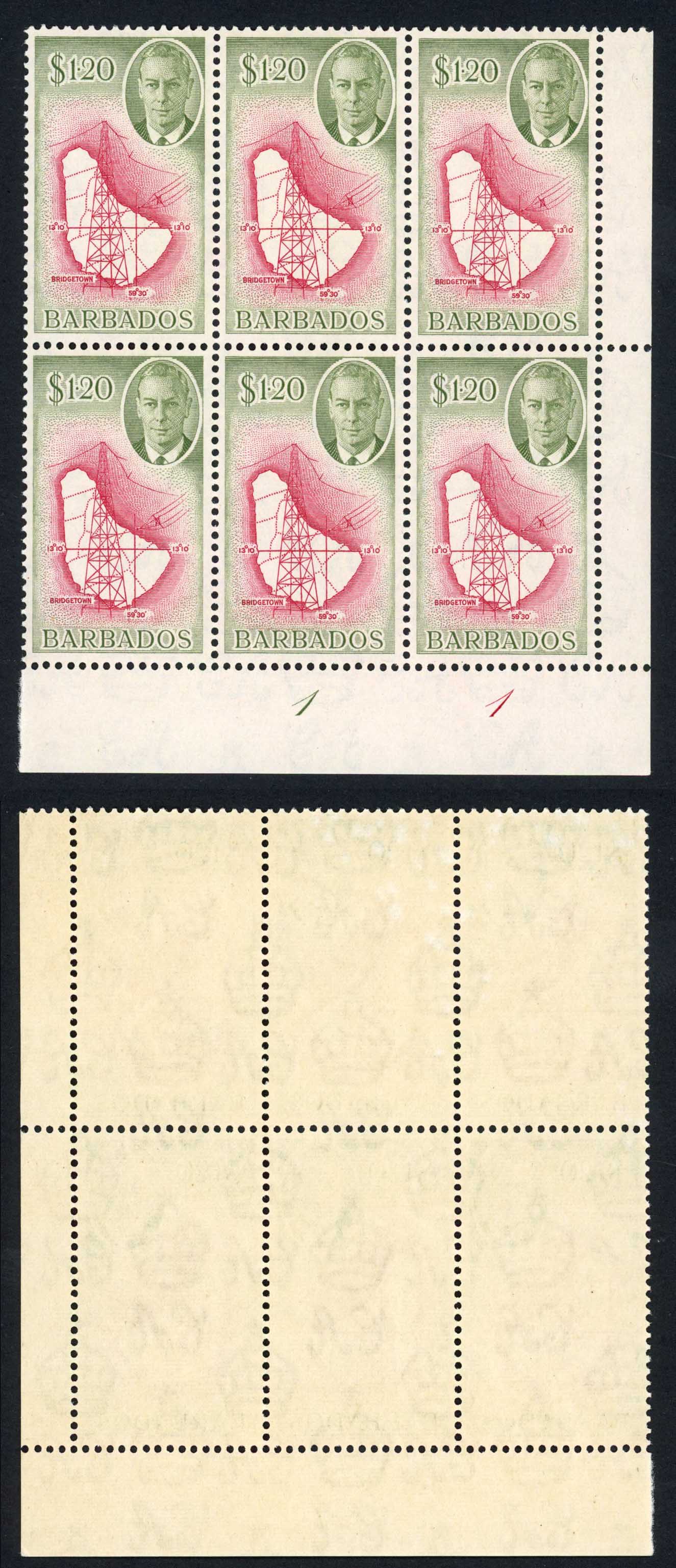 Barbados SG281 1.20 Plate Block U/M Cat 108 pounds