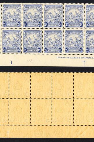 Barbados SG251 2 1/2d Ultramarine Block of 14 U/M (brown gum)
