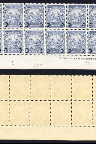Barbados SG251a 2 1/2d Blue Block of 14 U/M (brown gum)