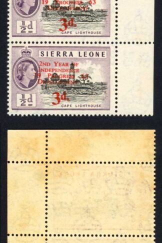 Sierra Leone SG257a 3d on 1/2d Small C in Independence U/M (toned)