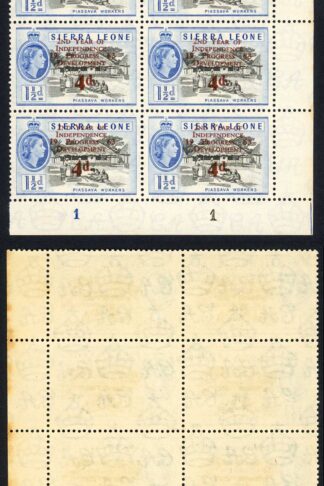 Sierra Leone SG258b 4d on 1 1/2d Narrow setting in block with normals U/M toned