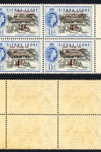 Sierra Leone SG258b 4d on 1 1/2d Narrow setting in block with normals U/M toned