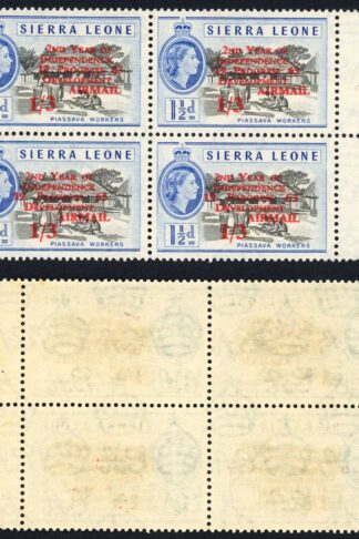 Sierra Leone SG264b 1/3 on 1 1/2d Narrow setting in block with normals U/M toned