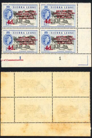 Sierra Leone SG274c 4d on 1 1/2d Top left stamp 1853 1859*1963 U/M (toned)