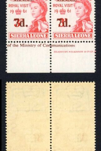 Sierra Leone SG279a 7d on 3d Top right stamp 1895 for 1859 U/M