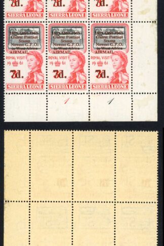 Sierra Leone SG279b 7d on 3d Top left stamp 1853.1859.1963 U/M (toned)