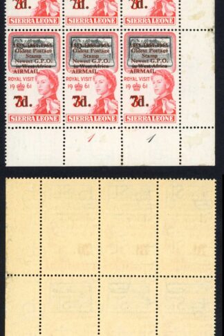 Sierra Leone SG279b 7d on 3d Top left stamp 1853.1859.1963 U/M (toned)