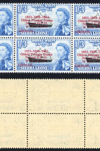 Sierra Leone SG280a 1/3 Bottom left stamp 1895 for 1859 U/M Cat 55++++ pounds
