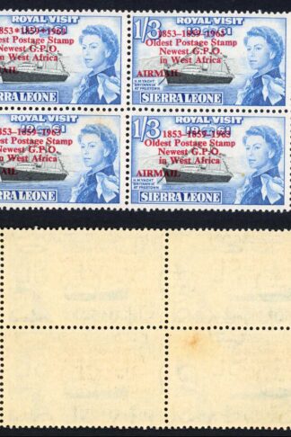 Sierra Leone SG280b 1/3 Top left stamp 1853*1859*1963 U/M (toned)