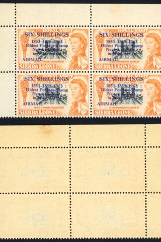 Sierra Leone SG283a 6/- on 6d top left stamp 1895 for 1859 U/M (toned)