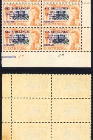 Sierra Leone SG283c 6/- on 6d top left stamp 1853*1859*1963 U/M (toned)