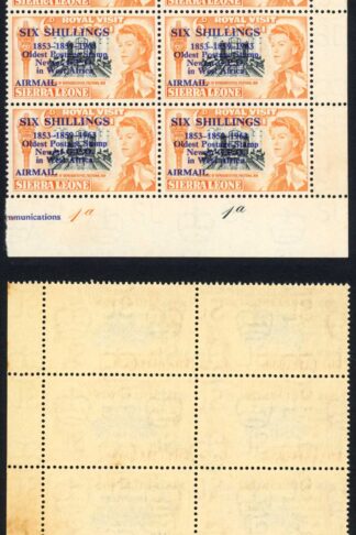Sierra Leone SG283c 6/- on 6d top left stamp 1853*1859*1963 U/M (toned)