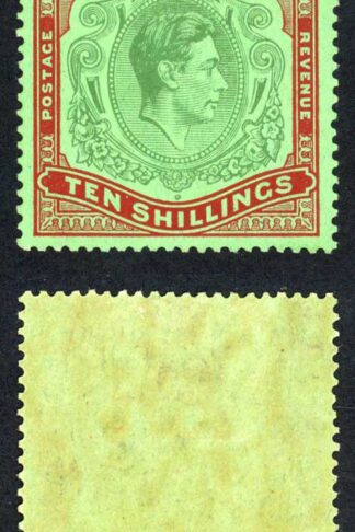 Bermuda SG119 10/- Perf 14 Green and Deep Lake Pale/Emerald (Chalky) U/M Cat 400