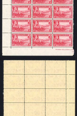 Montserrat SG102a 1938 1d Carmine Perf 14 U/M Block of 12 U/M Cat 21+ pounds