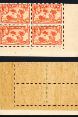 Montserrat SG104 2d Orange Perf 13 U/M (Toned) Plate Block Cat 100+ pounds