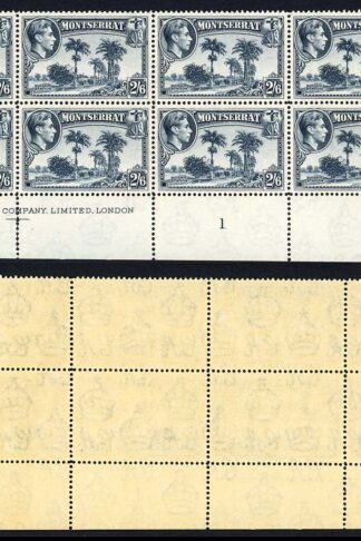Montserrat SG109a 2/6 Slate-blue Perf 14 Fine U/M Imprint/Plate Block Cat 216+