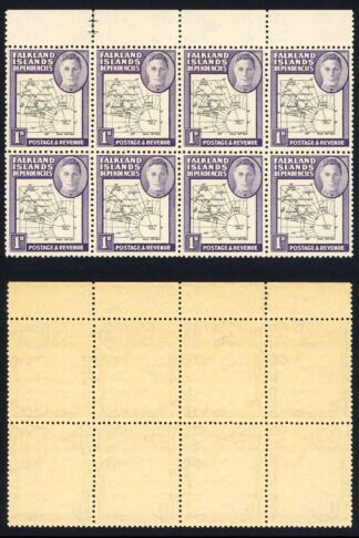 Falkland Deps SGG2a 1d Black and Violet Block U/M (light brown gum)