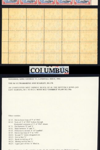 Bahamas SG170a 8d Landfall R5/2 COIUMBUS Flaw U/M VERE RARE Cat 10000 Pounds