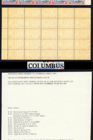 Bahamas SG170a 8d Landfall R5/2 COIUMBUS Flaw U/M VERE RARE Cat 10000 Pounds