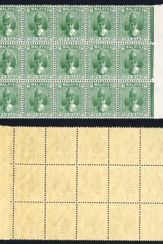 Perak SG104 1938 2c Green Block of 15 U/M Cat 270 pounds