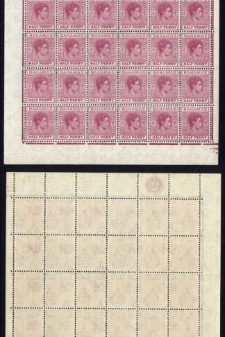 Bahamas SG149ec 1/2d brown-purple Pane of 60 inc 9/6 Elongated E U/M Cat 236 po