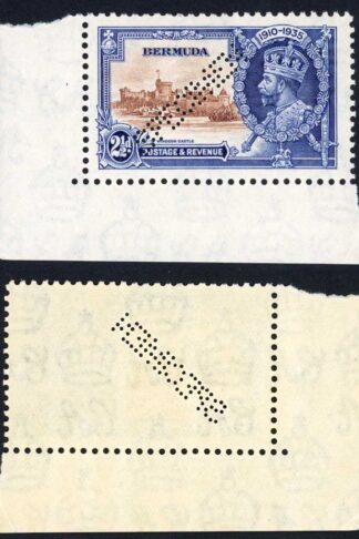 Bermuda SG96s 2 1/2d 1935 Silver Jubilee PERF Specimen Corner Marginal U/M