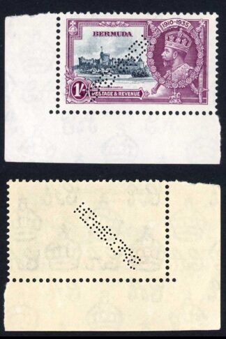 Bermuda SG97s 1/- 1935 Silver Jubilee PERF Specimen Corner Marginal U/M