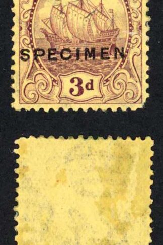 Bermuda SG84 3d purple/yellow Wmk Script opt SPECIMEN M/M (rounded corner)