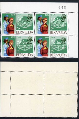 Bermuda SG225 1/- top left stamp purple face U/M