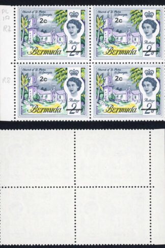 Bermuda SG233 2c on 2d top right stamp frame break at top left U/M