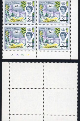 Bermuda SG233 2c on 2d top right stamp break in A of Bda U/M