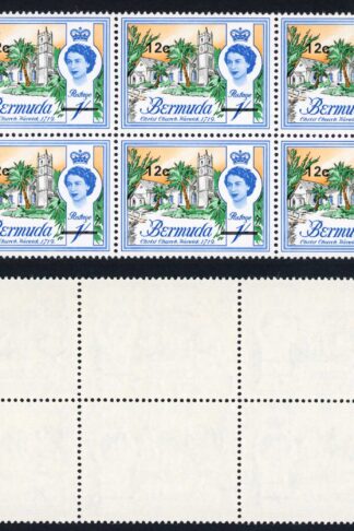 Bermuda SG240 12c on 1/- Bottom right stamp Damaged Tower U/M