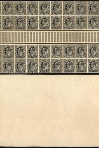KEVII 6d DLR Imperf Plate Proof in Black a GUTTER BLOCK of 48 RARE