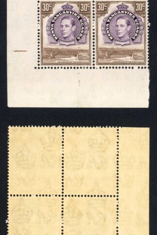 KUT SG142 30c Dull Purple and Brown U/M Block R10/1 RETOUCH on HILL