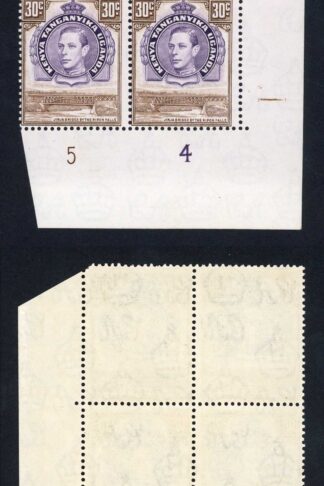 KUT SG142 30c Dull Purple and Brown U/M Plate Block