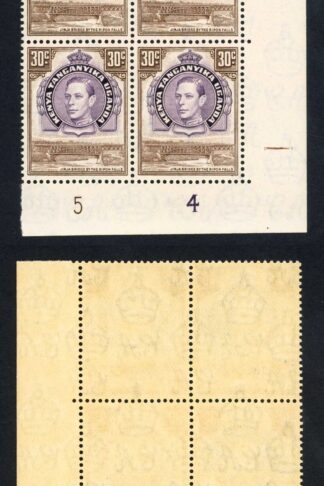 KUT SG142 30c Dull Purple and Brown U/M Plate Block